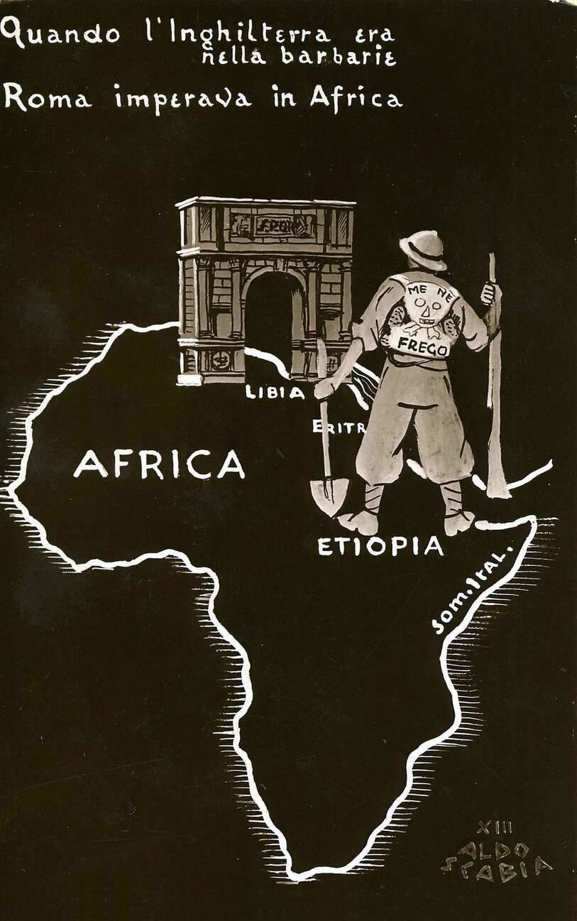 When England was still in barbarism, Rome ruled in Africa (Italian postcard, 1936)