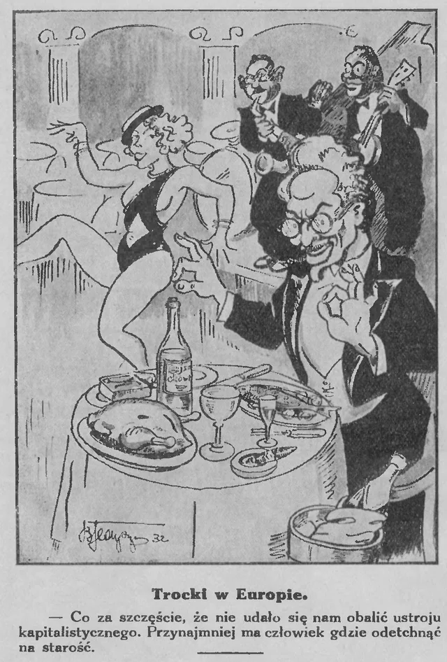 Trotsky in Europe (Polish cartoon, 1932)